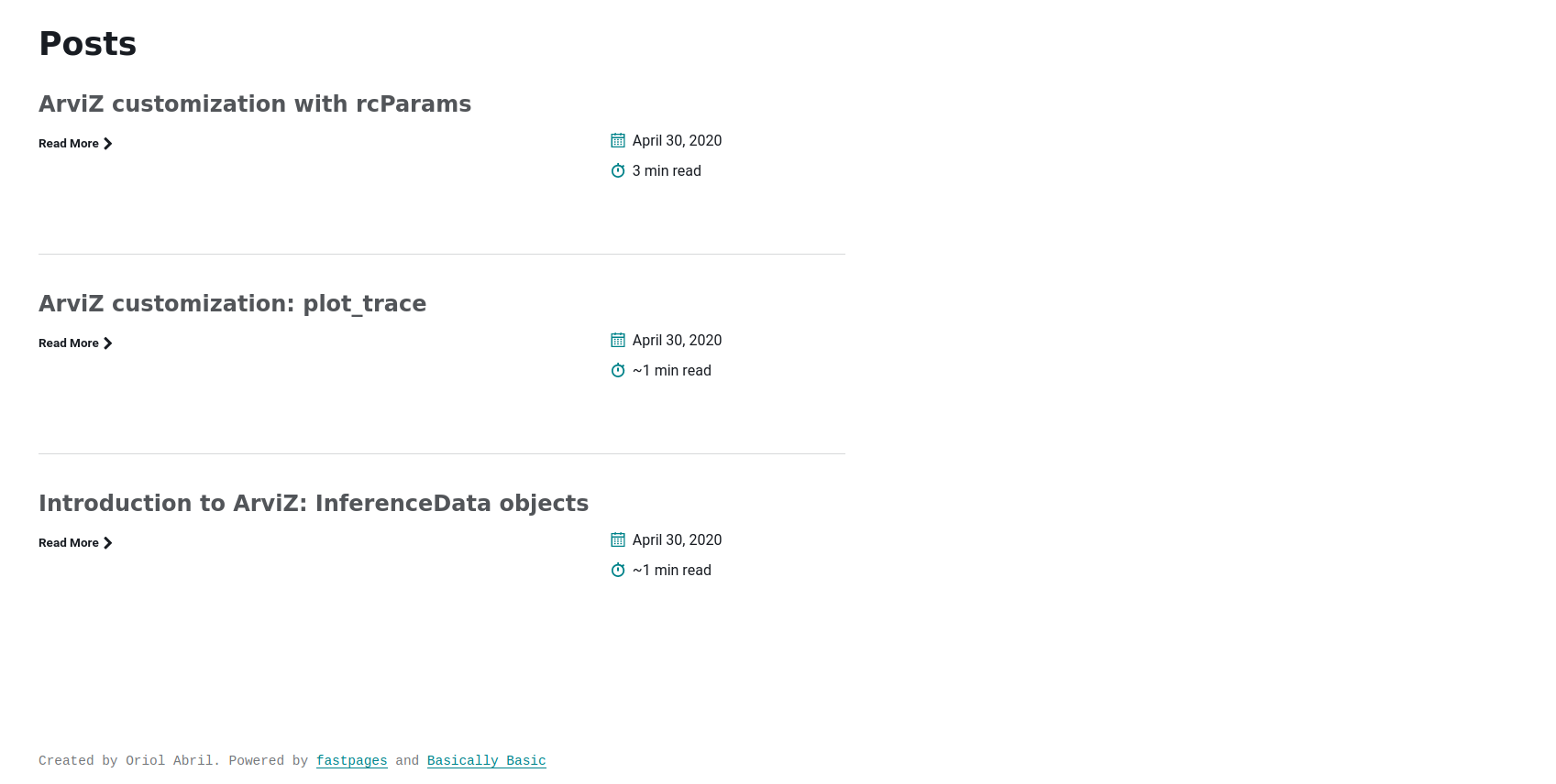 Initial layout of the blog page, posts are listed in a single column, with no excerpt nor image